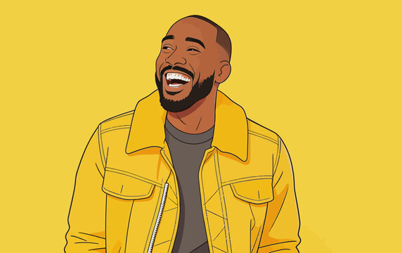 Joyful Black Man in Yellow Jacket Illustration