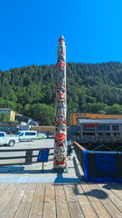 Fototapeta premium Juneau, Alaska - USA - August 5, 2024 - Totem pole on Seawalk
