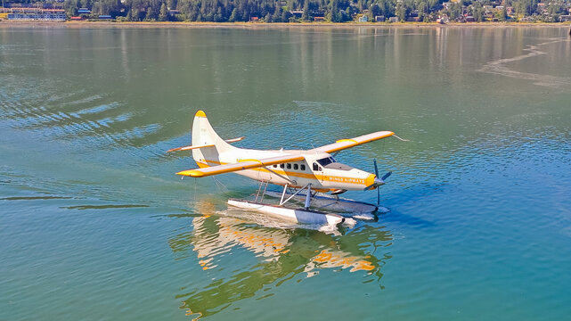 Juneau, Alaska - USA - August 5, 2024 - Wings Airways floatplane, waterways travel adventure