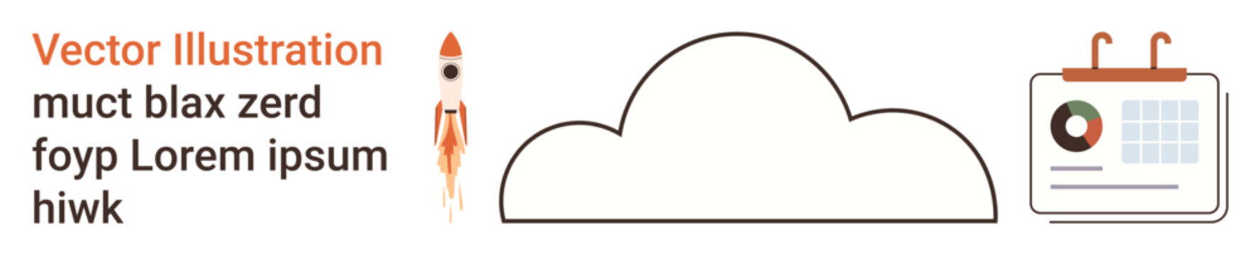 Productivity, project planning, space exploration, cloud storage, technology management, time tracking. A rocket launching, a cloud and a calendar graphic. Productivity and project planning concepts