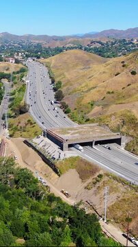 Vertical Aerial View of Annenberg Wildlife Crossing Construction Agoura Hills California