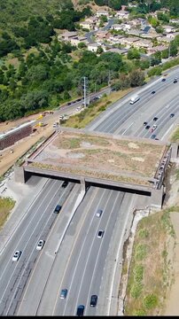 Vertical Aerial View of Annenberg Wildlife Crossing Construction Agoura Hills California