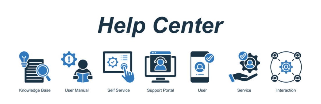 Help Center web banner icon vector illustration concept for with icon of Knowledge Base, User Manual, Self Service, Support Portal, User, S.
