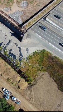 Vertical Aerial View of Annenberg Wildlife Crossing Construction Agoura Hills California