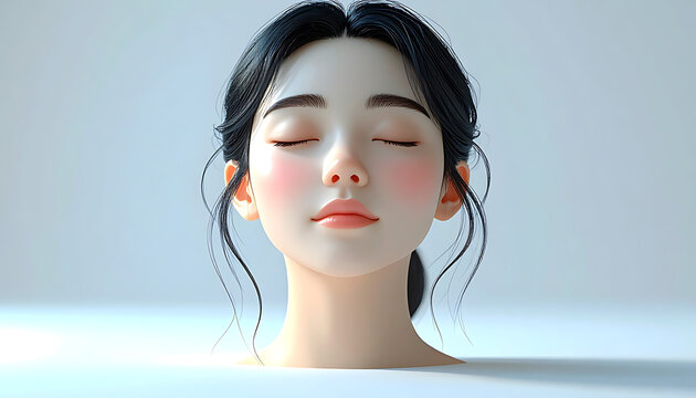 Serene youthful face with closed eyes and flushed cheeks, soft lighting, delicate features, ideal for beauty and wellness concepts