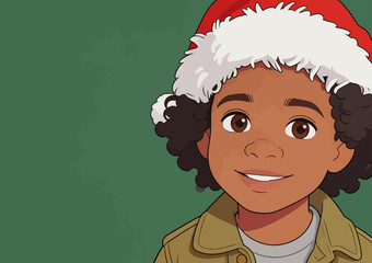 Naklejka premium Cute Black Boy Wearing Christmas Santa Hat Illustration