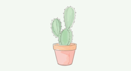 Obraz premium Watercolor cactus illustration in a pink pot on white background