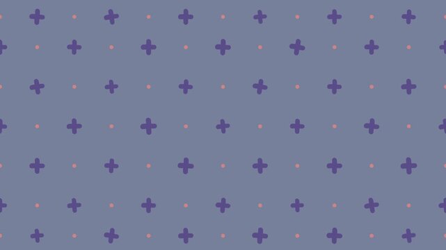 Repeated pattern of purple crosses and small dots perfect for textiles, packaging, backgrounds, and graphic designs with a modern flair.