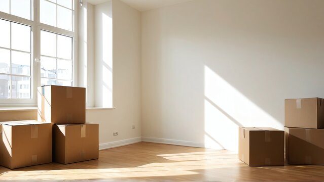 Sunlit Apartment with Moving Boxes