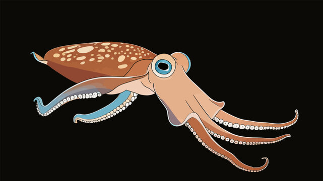 Cartoon Illustration of a Cuttlefish Underwater