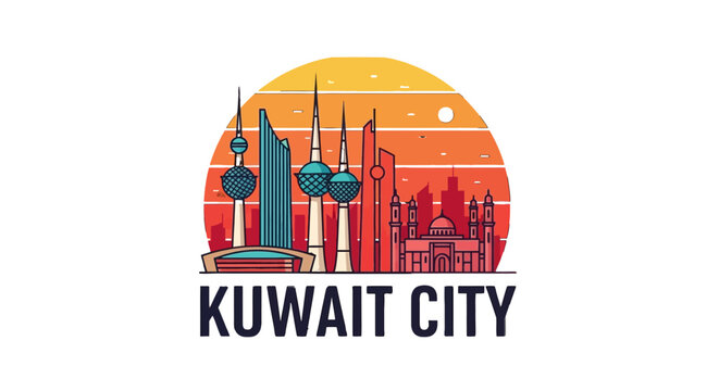 Vibrant and Modern Skyline of Kuwait City Featuring Iconic Skyscrapers and Architectural Landmarks at Sunset