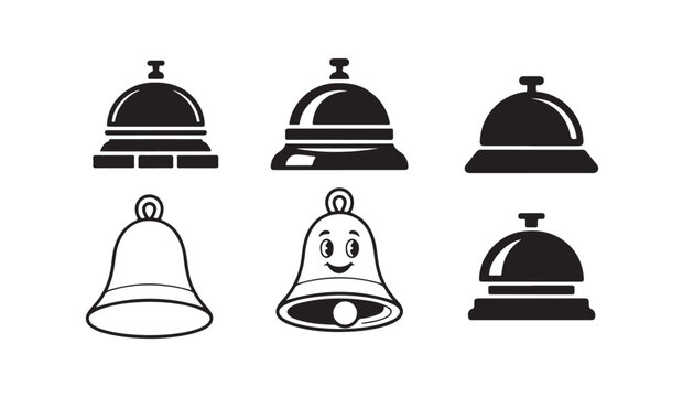 Reception bell icon set for hotel service desk and restaurant calling concierge assistance.