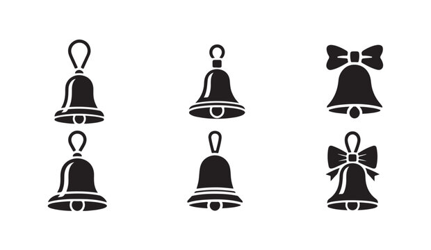 Set of simple bells silhouette with bows and ribbon decorative vector icons.