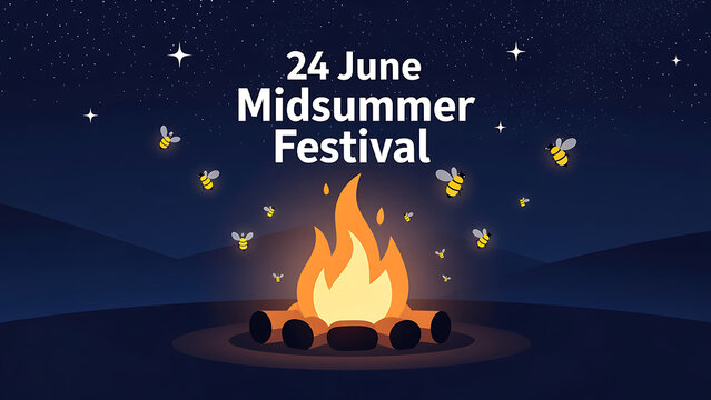 midsummer festival bonfire celebration with fireflies on 24 june isolated on transparent background