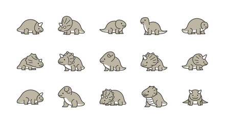 Cartoon dinosaurs set in various poses against a white background for design © Lila