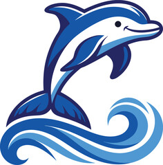 Fototapeta premium Dolphin leaping from ocean waves vector illustration