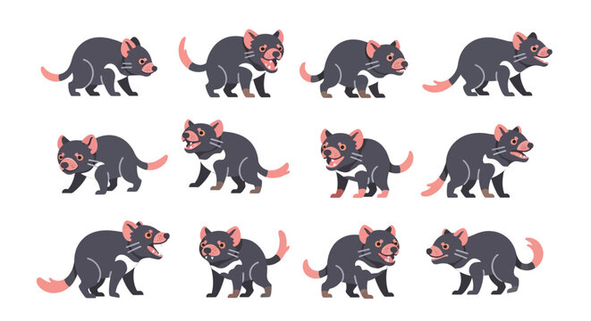 Cartoon tasmanian devil illustrations set against a white background
