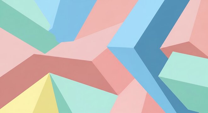 Modern 3D Geometric Background with Soft Pastel Colors and Abstract Polyhedral Shapes