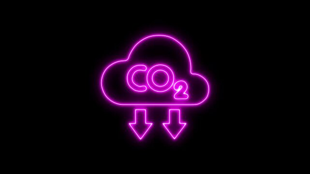 Neon line CO2 atmosphere build-up, climate change CO2 reduction needed concept. Alpha included CO2 Emission Reduction Cloud Icon with Arrows and Label