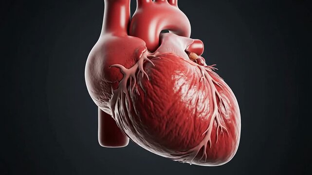 Detailed Medical CGI Visualization Of Left Ventricular Heart Anatomy With Dark Studio Background And Realistic Textures