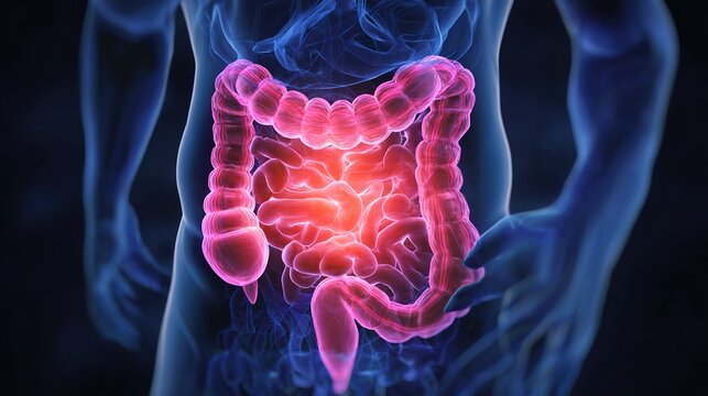 Inflammatory Bowel Disease 3D medical anatomical illustration, chronic inflammatory disorder of human digestive tract and intestinal lining, bowel inflammation, Crohn&rsquo;s disease and ulcerative colitis 