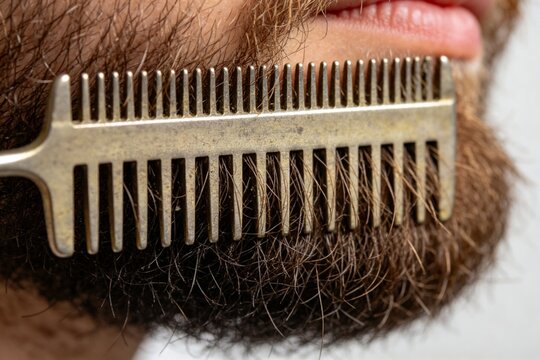 Beard and metal comb on face
