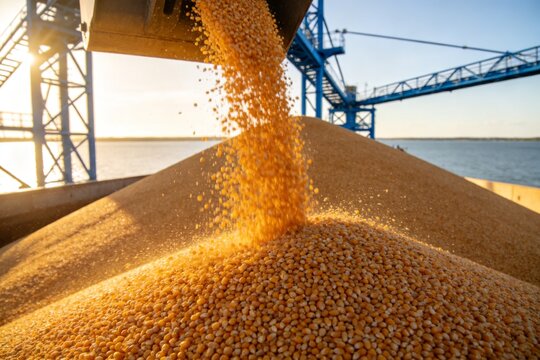 Corn being unloaded from industrial machinery