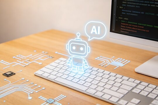 AI robot on computer keyboard