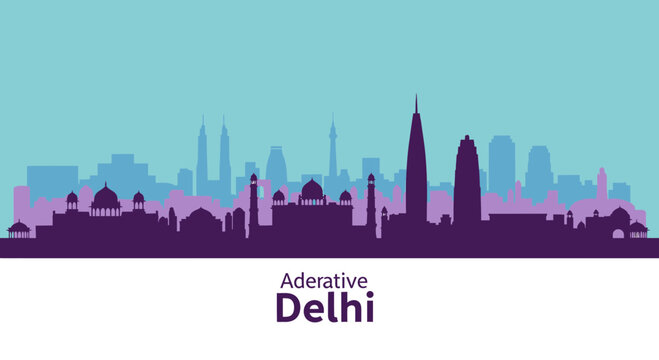 Delhi India Skyline Silhouette with Historical Landmarks