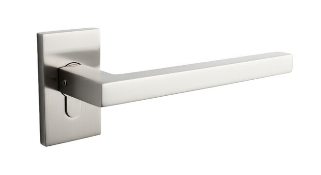 Modern silver door handle with plate on transparent background high quality professional