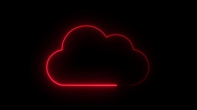 Cloud computing glowing neon Downloading icon animation on black background. Glowing neon cloud storage with arrows, looped animation. Cloud space and technology, data backup icon.