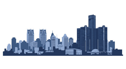 Fototapeta premium Detroit Michigan City Skyline Silhouette in Blue Tones