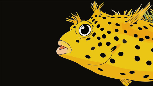 Cartoon Style Yellow Spotted Boxfish Closeup
