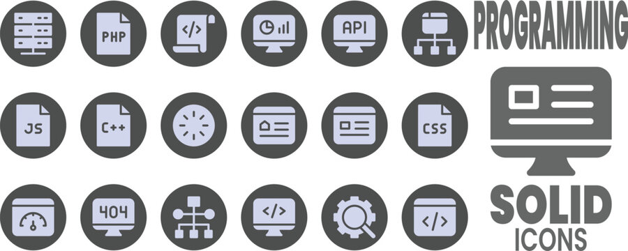 Vector Programming Language and Software Development Solid Icon Set
