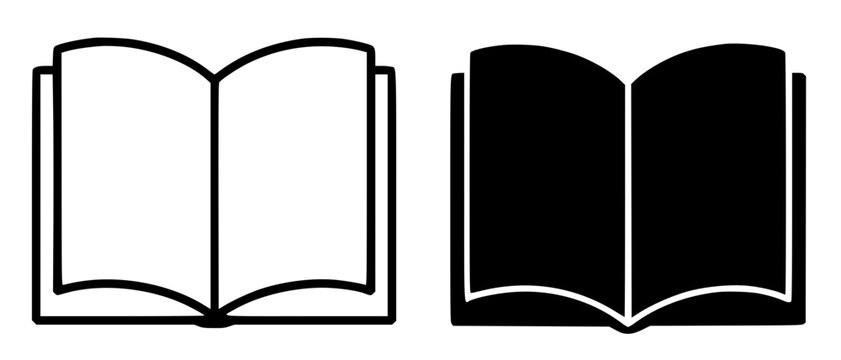 Minimalist book icon illustration in outline and silhouette design