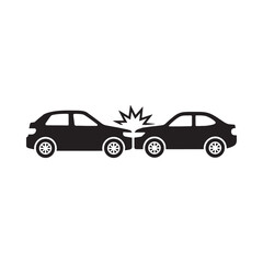 Fototapeta premium Car crash icon black silhouette of vehicles colliding