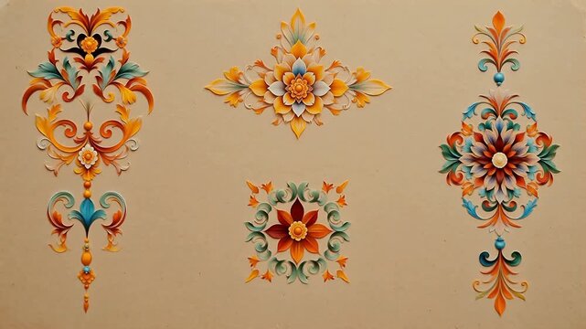 Intricate ornamental motifs inspired by floral and baroque designs