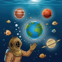 Naklejka premium Underwater exploration of planets