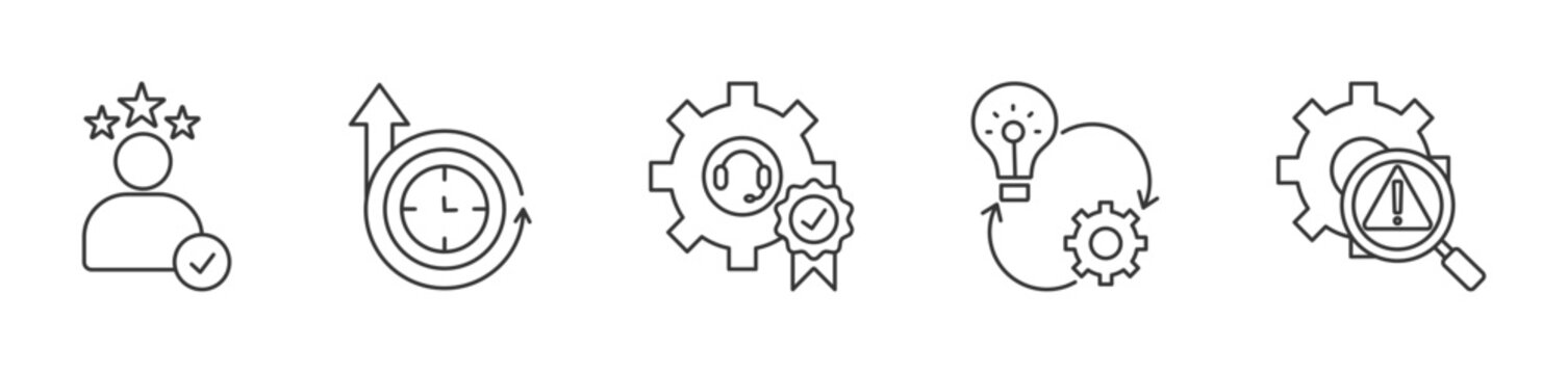 Service icon set collection in outline style. Icon pack contain experience, availability, solution, serviceability, troubleshooting