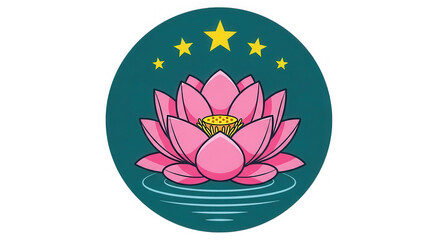 Naklejka premium Pixel art pink lotus flower icon with yellow stars isolated on transparent background