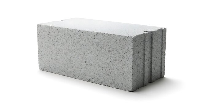 A single lightweight aerated concrete block or cinderblocks isolated on a white background, perfect for construction, building material, and masonry projects.