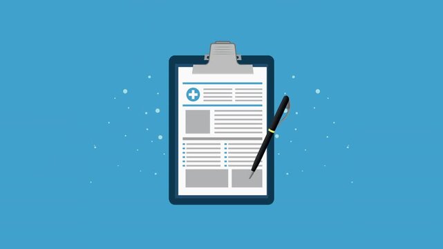Medical report with pen motion for healthcare documentation and insurance forms.