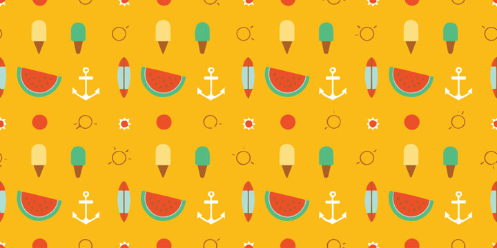 summer vector tile background sun star watermelon slice popsicle icon