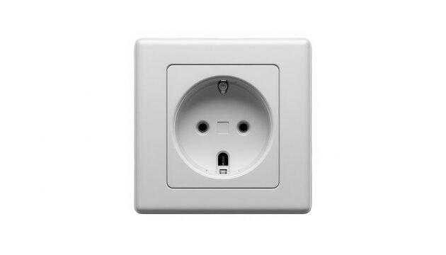 White electrical wall socket with europlug holes and grounding on smooth surface