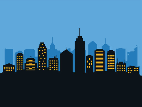 city skyline vector night panorama of skyscraper silhouettes