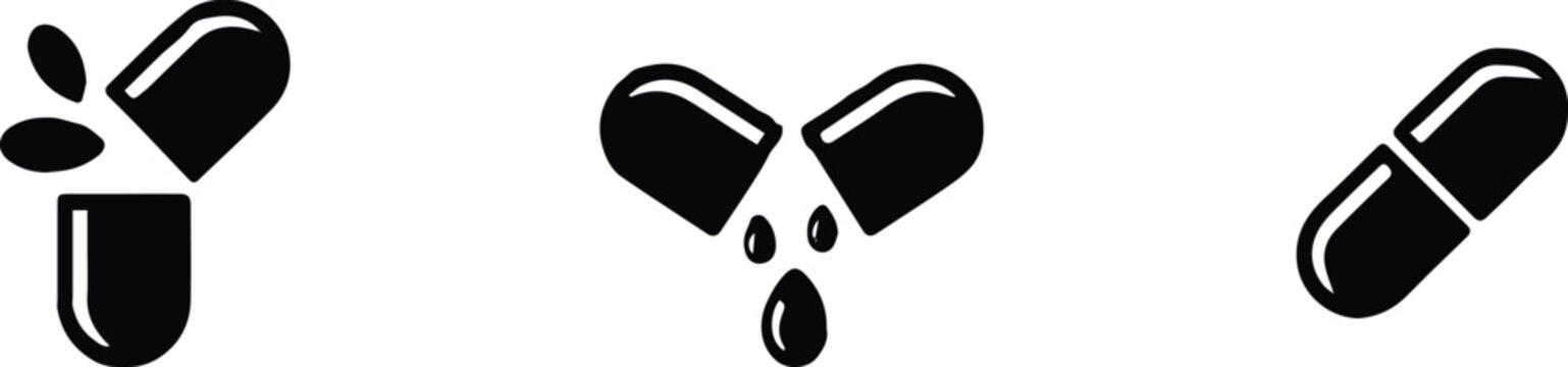 capsule drug delivery icons open split liquid powder closed