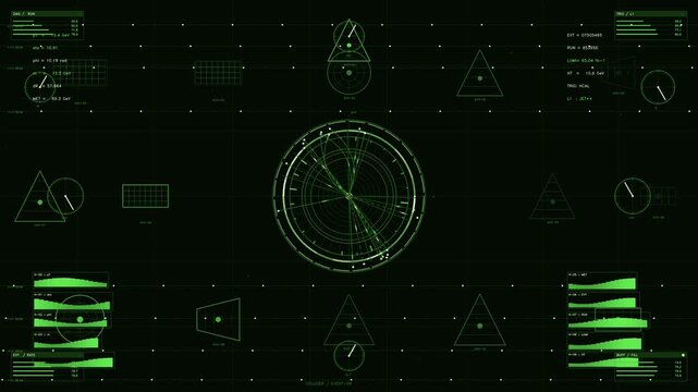 Futuristic HUD Interface with Particle Collider Telemetry and Technical Data Visualisation on Dark Background