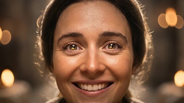 Close up of a disciple looking upward with intense joy and spiritual energy