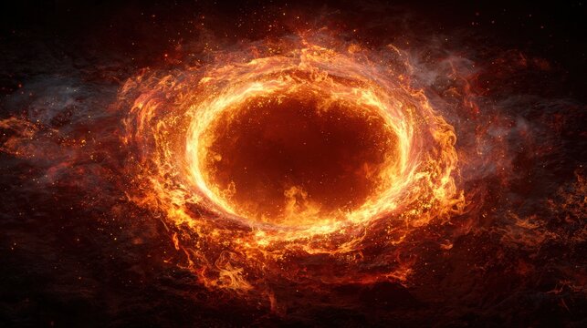 Fiery cosmic ring with glowing explosion