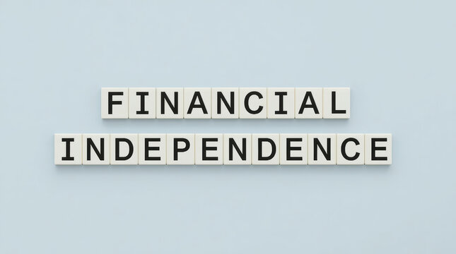 Financial independence minimal concept with scrabble letters on pastel background